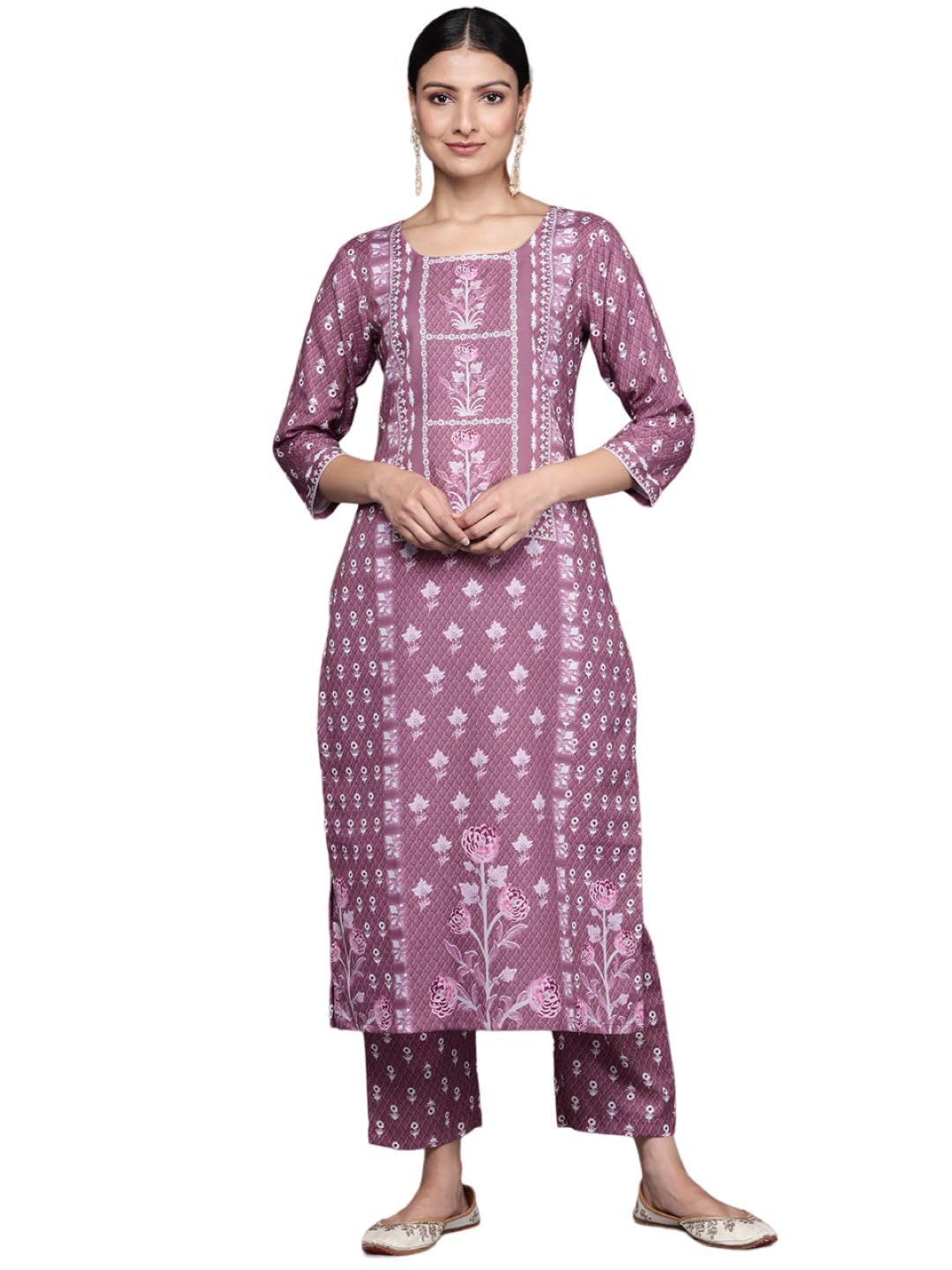 Varanga Women Mauve Printed Kurta Set Paired with Printed Bottom