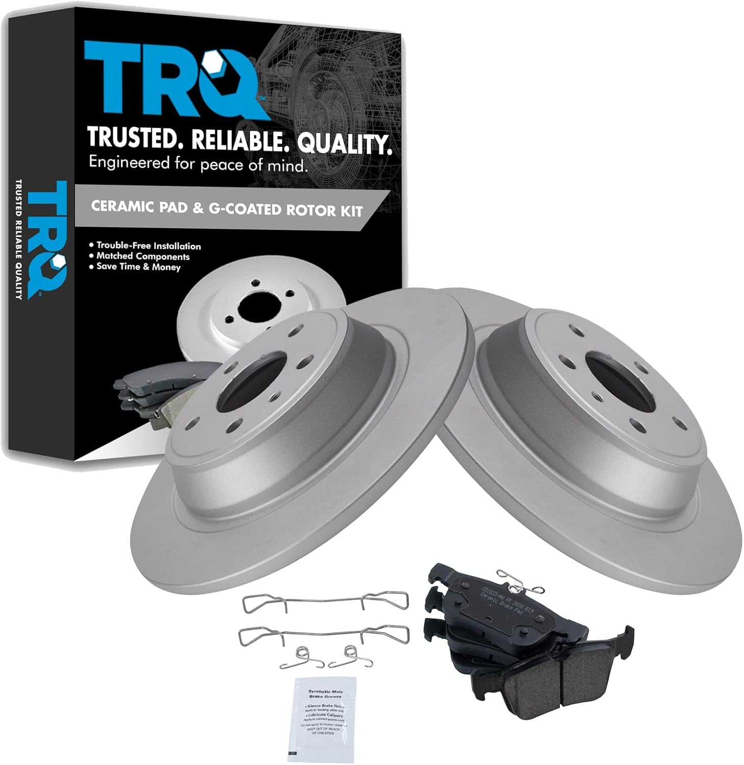 TRQ Rear Brake Pad & Rotor Kit Brake Pads Brake Rotor Ceramic Premium G-Coated Compatible with 2013-2020 Ford Fusion 2013-2016 Lincoln MKZ