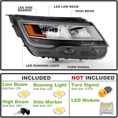 Miniatura 2 de ACANII - Para Ford Explorer Limited 2016-2019  XLT  Platinum sin faros LED con bisel cromado LED completo - Pasajero, sin logotipo