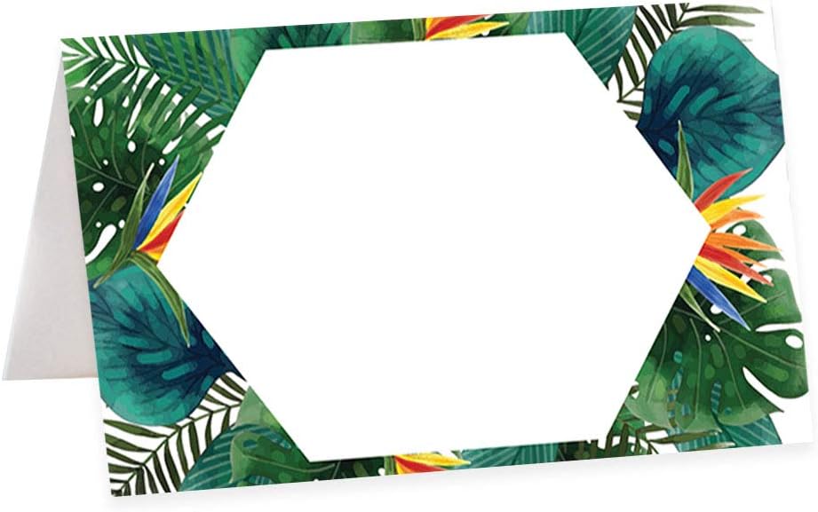Andaz Press Tropical Palm Leaves Table Tent Place Cards for Wedding Party Tables, Seating Name Place Cards, Scored for Easy Folding Tent Design, 56 Pack, 2 x 3.5 Inches