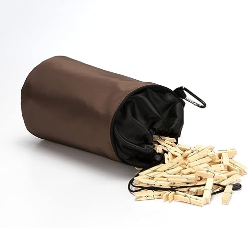 Bolsa de soporte para pinzas para ropa al aire libre, resistente al agua con colgadorcierre de cordón (café)