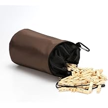 Clothespin Holder Bag outdoor,Water-resistant Peg Basket with Hanger/Drawstring Closure coffee
