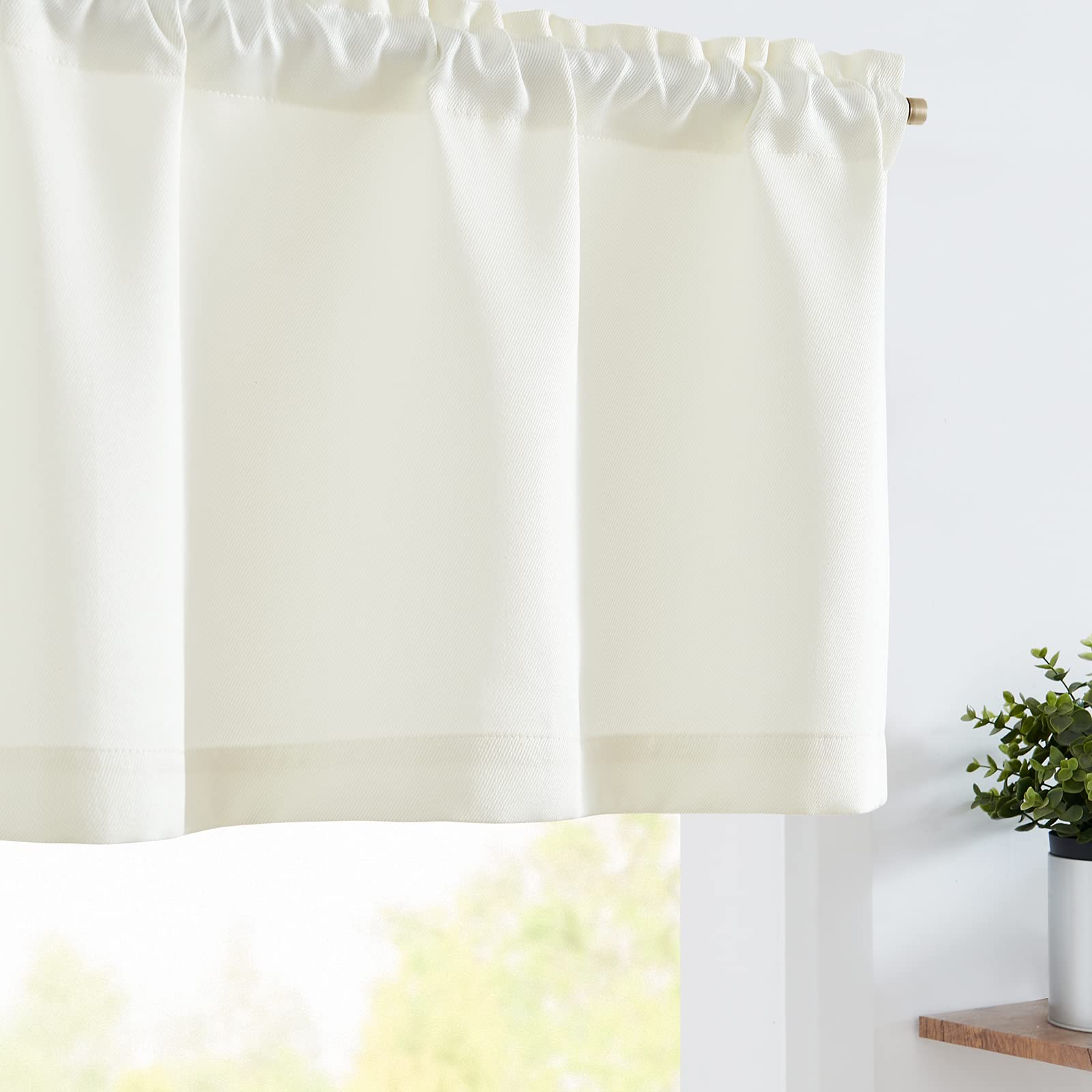 Vangao Weben Scheibengardinen mit Tunnelzug Faux Leinen Bauernhaus Fenster Weiß Vorhang für Wohnzimmer Badezimmerfenster Raum Halbtransparent Verdunkelnd Land Rustikale 1er Set 125Bx40H cm