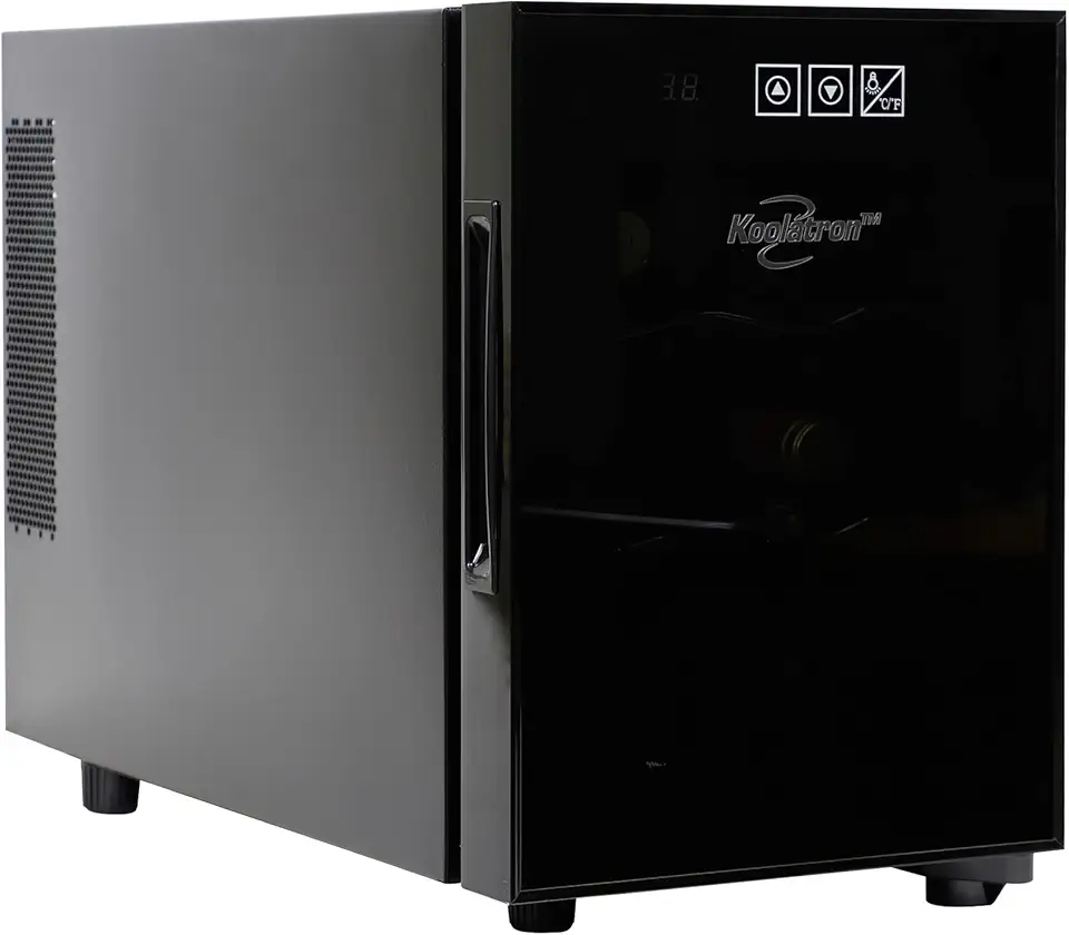 Koolatron Refrigerador de vinho para 6 garrafas, preto, geladeira termoelétrica, 16 litros, adega independente, armazenamento de vinho vermelho, branco e espumante para cozinha pequena, apartamento, apartamento, trailer