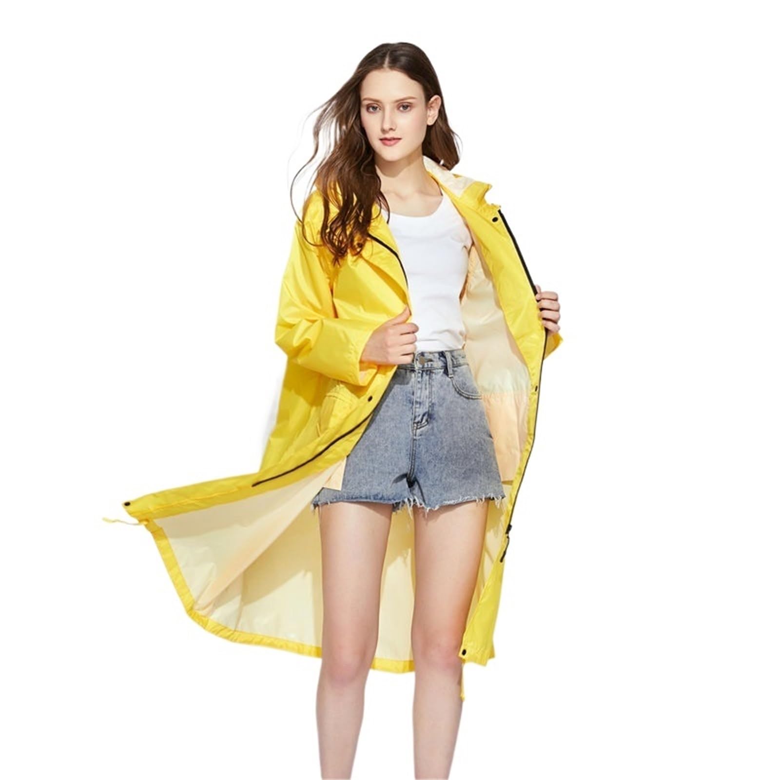 Poncho Pluie Poncho imperméable tendance en tissu léger et respirant résistant aux intempéries(Yellow,XL)