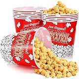 Nicunom 12 Pack Reusable Plastic Popcorn Containers, 85 Oz Large Popcorn Bowls Retro Style Popcorns Bucket Red & White Popcorns Box Tubs for Movie Night, Theater, Bars, Carnival Party