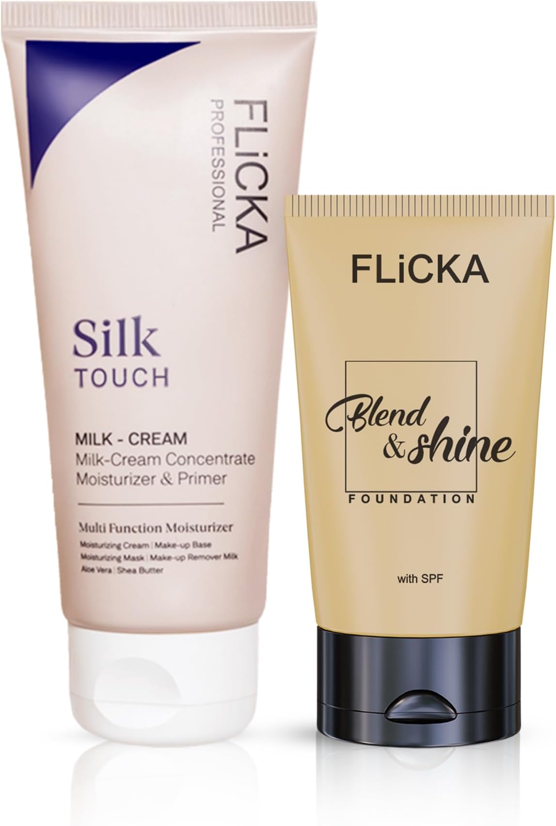 FLiCKA Makeup Kit | Blend & Shine Liquid Foundation 30ML (Walnut) | 3 In 1 Silk Touch Primer Moisturiser and SPF (Sun Protection Formula) 60ML | Professional Make up Combos