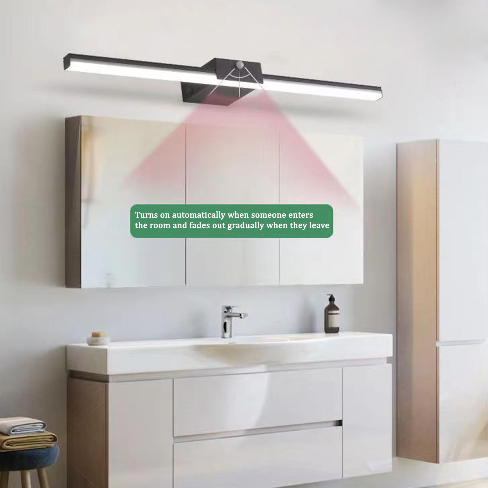 LED Spiegelleuchte Bad Wandleuchten mit Bewegungsmelder Wandlicht mit Schalter Aluminium Wasserdicht Wandleuchte Bildbeleuchtung Schminktisch Wohnzimmer Schlafzimmer (Schwarzes Warmes Licht,60cm)
