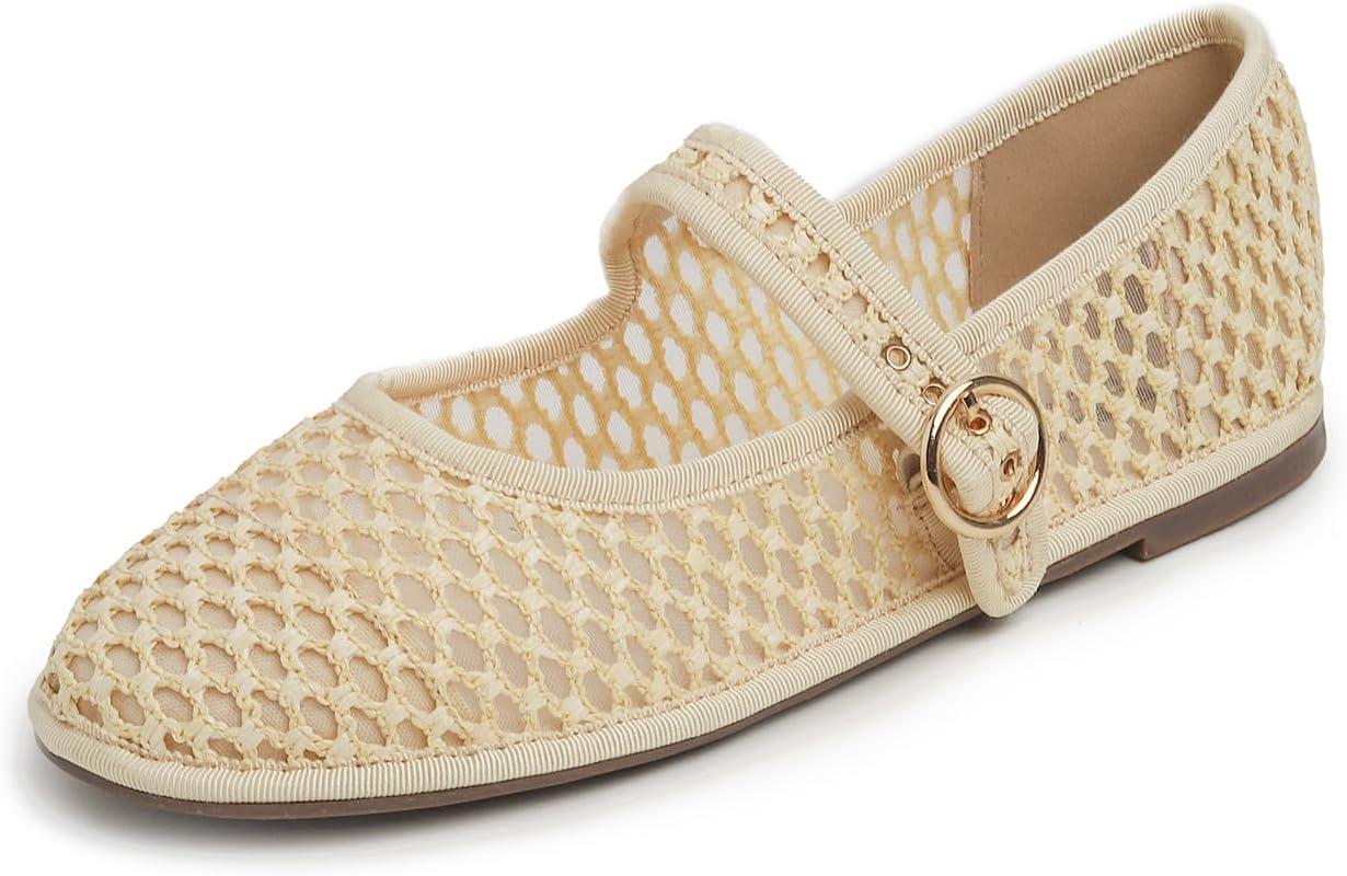Beige Knit Mary Jane With Round Buckle