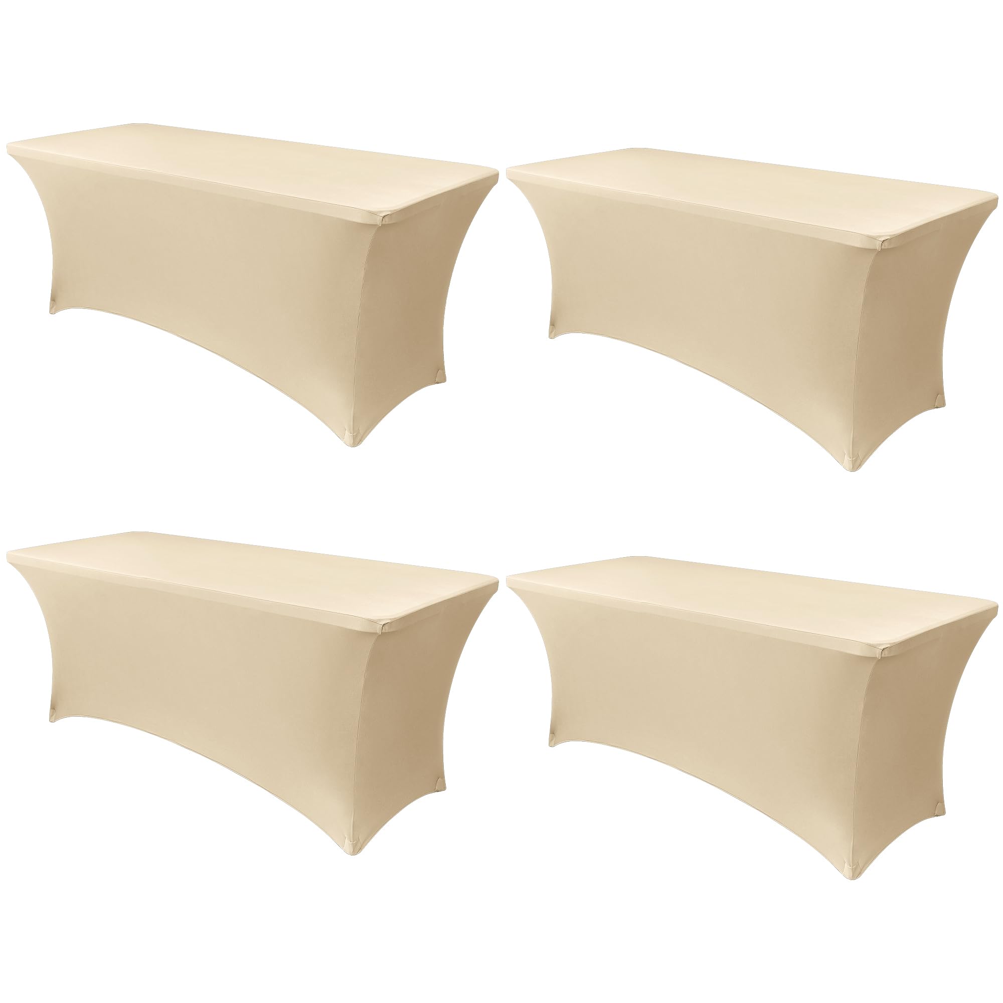 Obstal 6ft Stretch Spandex Table Cover, 4 Pack, Champagne