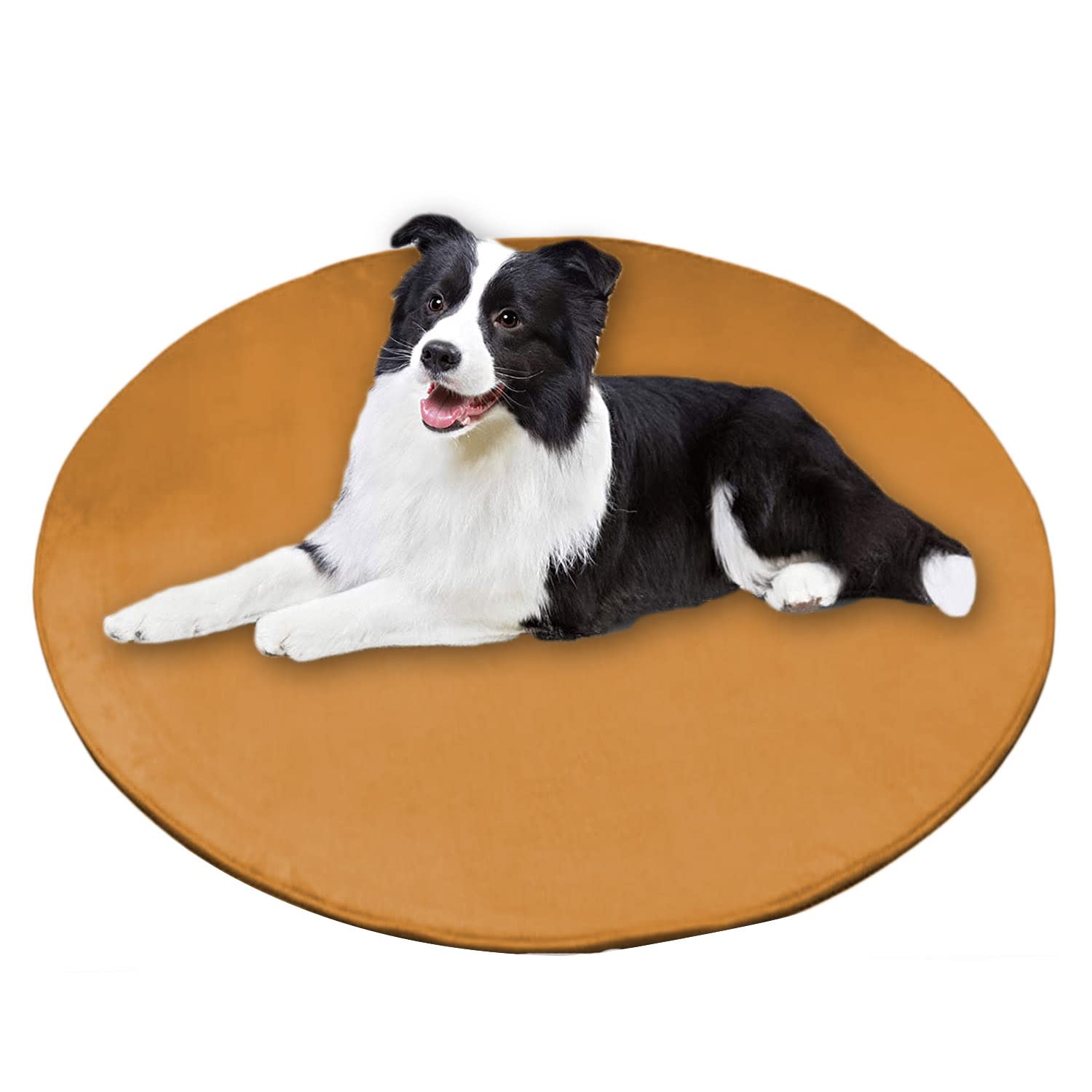 Waigg Kii Dog Bed Round Pet Mat,Coral Velvet Soft Anti-Slip Dog Cushion,Anti-Anxiety Large Dog Mattress for Small Medium Large Cats Dogs (Round 60cm,Khaki)