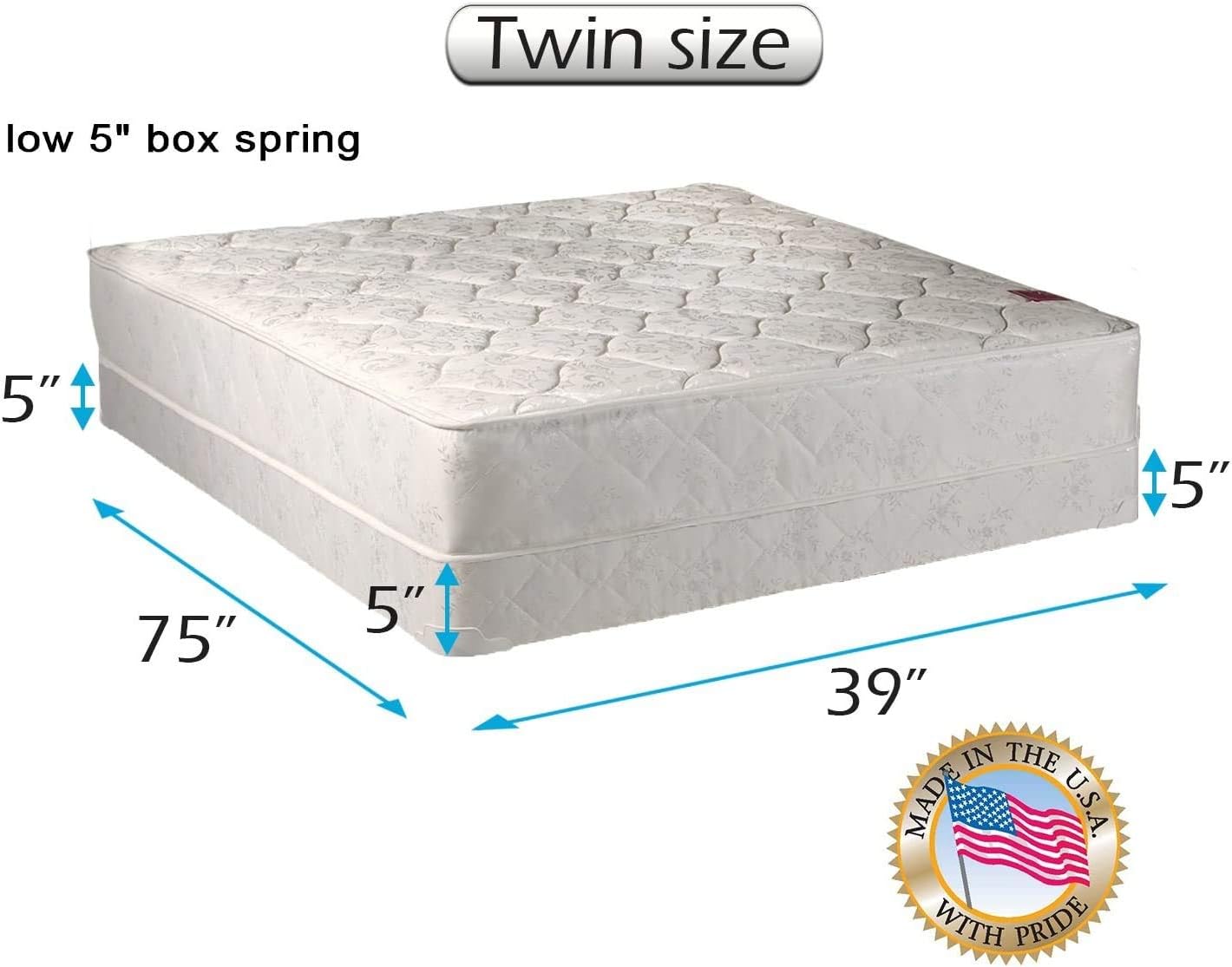 DS USA Legacy 2-Sided Twin Size Mattress and Low Profile Box Spring Set with Mattress Cover Protector - Fully Assembled, Good for Your Back, Long Lasting, Orthopedic Type