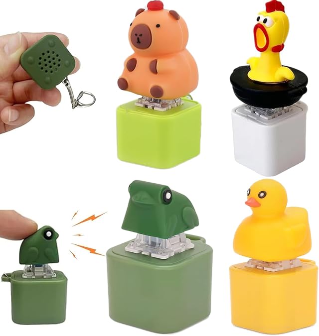 4 Stück Fidget Toys, Wiederaufladbar Frosch Sensorik Spielzeug, Frösche-Quaken-Schlüsselanhänger, Duckey Keychain mit bunten Lichtern und Sound, Für Anti Angst & Nervosität