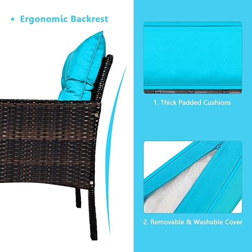 Miniatura 8 de HAPPYGRILL Juego de muebles de patio de 5 piezas para exteriores, juego de conversación de mimbre de ratán con mesa auxiliar, sofás acolchados y