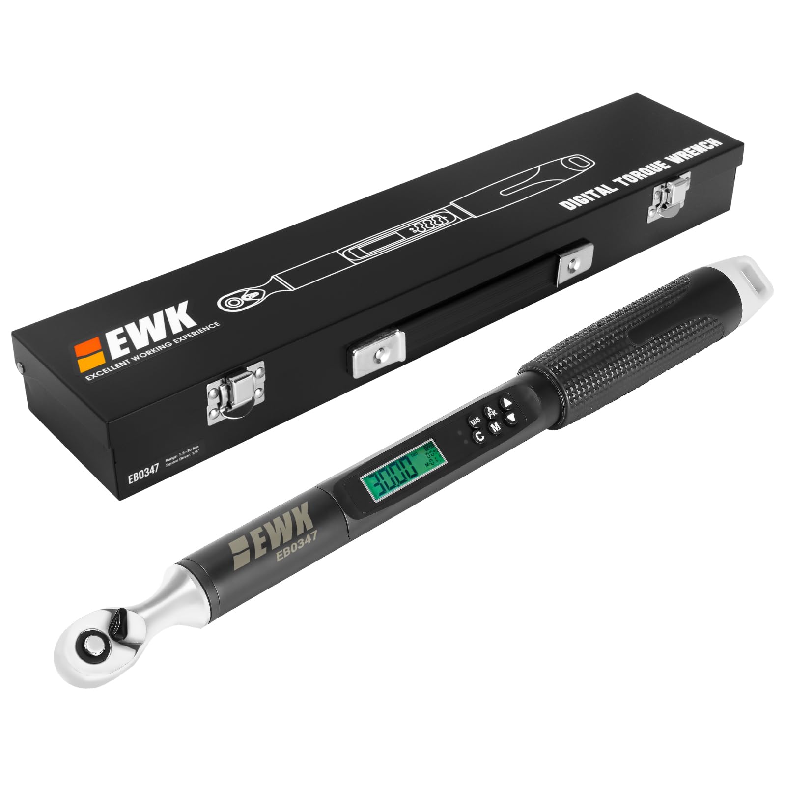EWK 1/4" Drive Digital Angle Torque Wrench 1.1-22.1 ft-lbs (1.5-30 Nm), with LED Display & Buzzer, for Bicycles and Precision Machinery