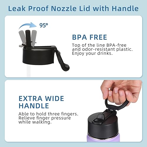 Miniatura 5 de Volhoply Botella de agua de 16 onzas para niños, paquete de 4 botellas deportivas aisladas con tapa con pajilla, botella de acero inoxidable con asa