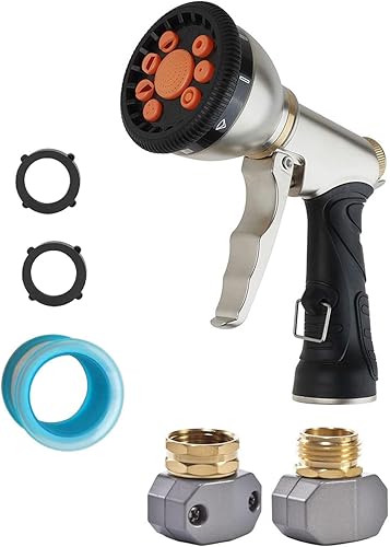 Boquillas de tubería de agua de alta presión de aleación de zinc con conectores de manguera de jardín, 9 modos de descarga, rociador de agua de alta