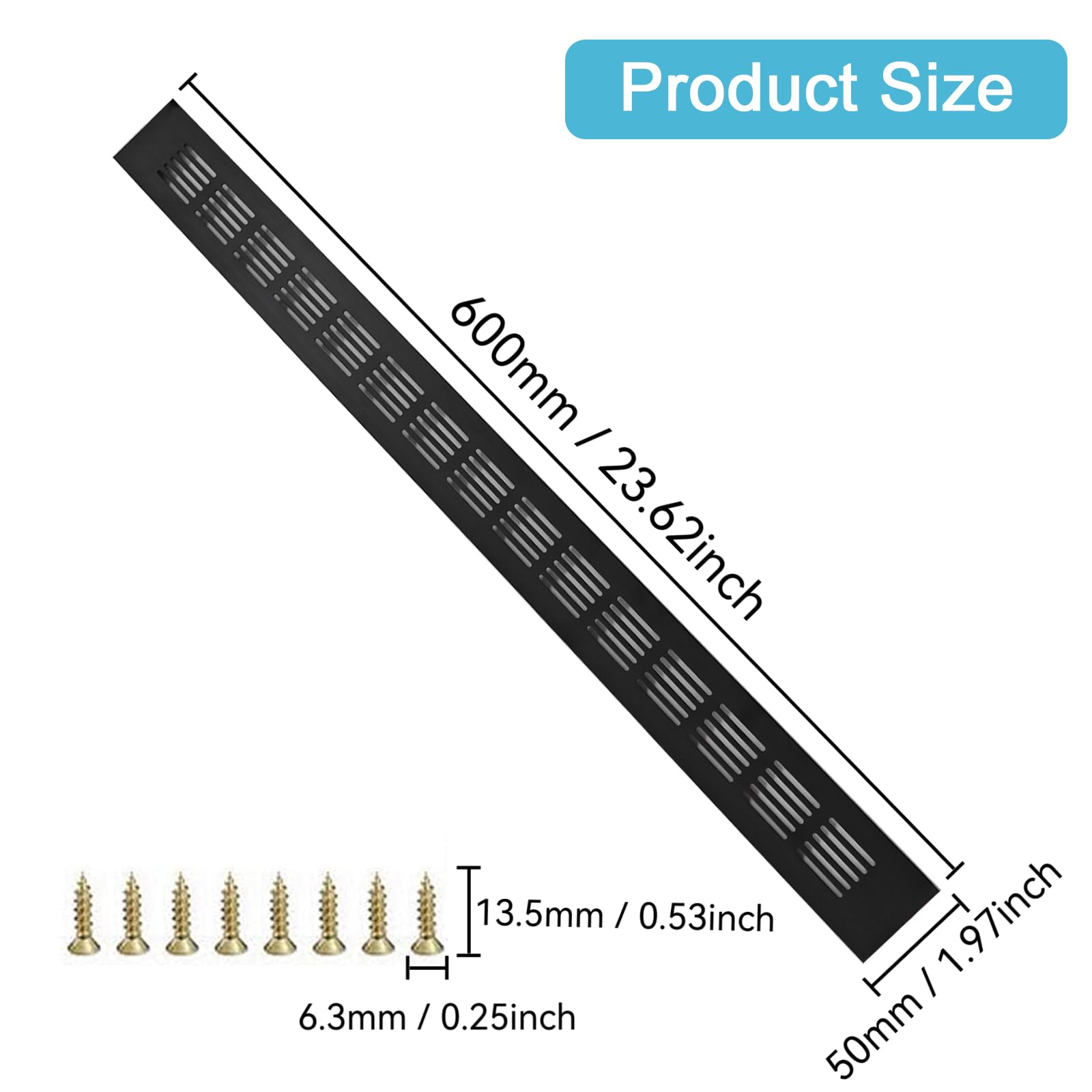 YGCQFH 2 Pack 600mm x 50mm Black Air Vent Grille Cover Aluminum Alloy Kitchen Air Vent Cover Cupboard Vents - Image 2