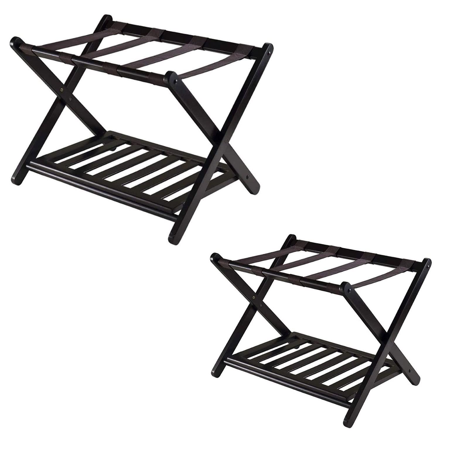 FENOKD Suitcase Stand for Guest Room - Assembled Luggage Rack with Shelf, Strong Version Folding Hard Bamboo Wood Luggage Holder Suitcase Rack, for Bedroom, Hotel,Onecolor-2PCS