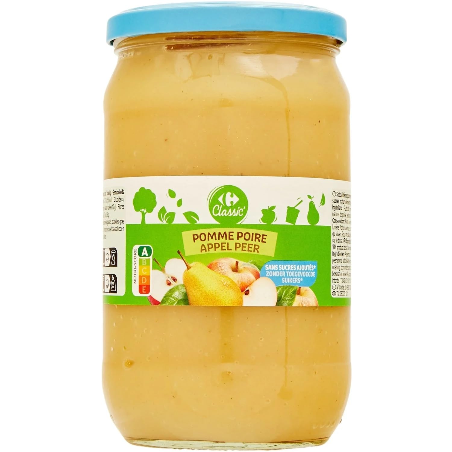CARREFOUR CLASSIC - Compote Pomme Poire Sans Sucres Ajoutés - Recette aux Fruits - le pot de 710g - Le Lot De 3