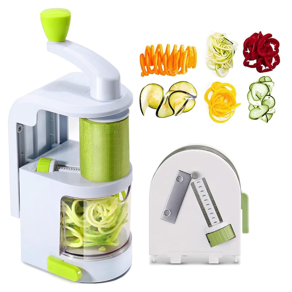 Vegetable Spiralizer 4-IN-1 Rotating Blade Veggie Spiralizer Zucchini Noodle Maker with Strong Suction Cup Spiral Vegetable Cutter Slicer