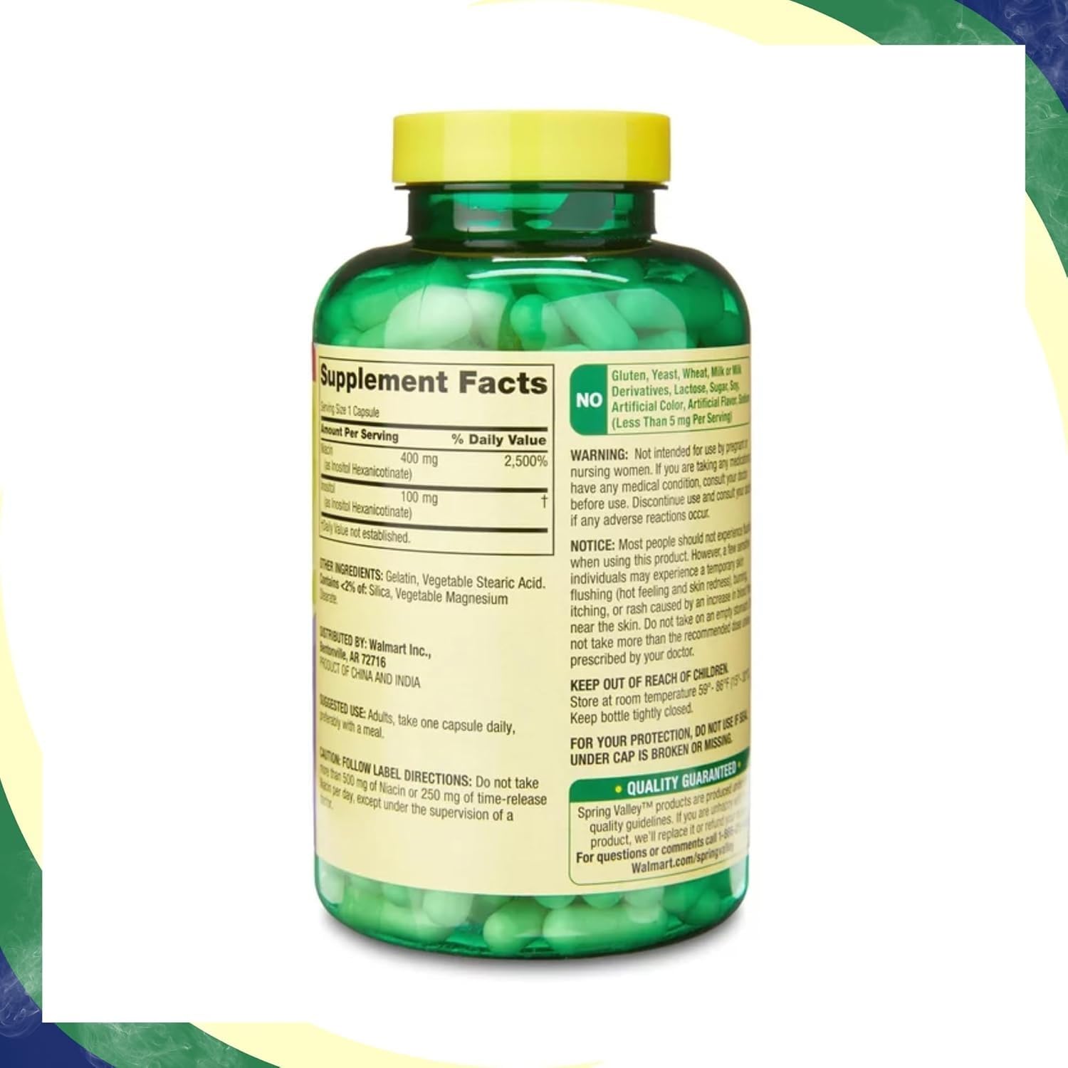 Spring Valley Vitamin B3 Niacin 500mg Flush Free Capsules, Dietary Supplement 240 Pills (Pack of 1) - Set by Basket Goods — Amazon image 5