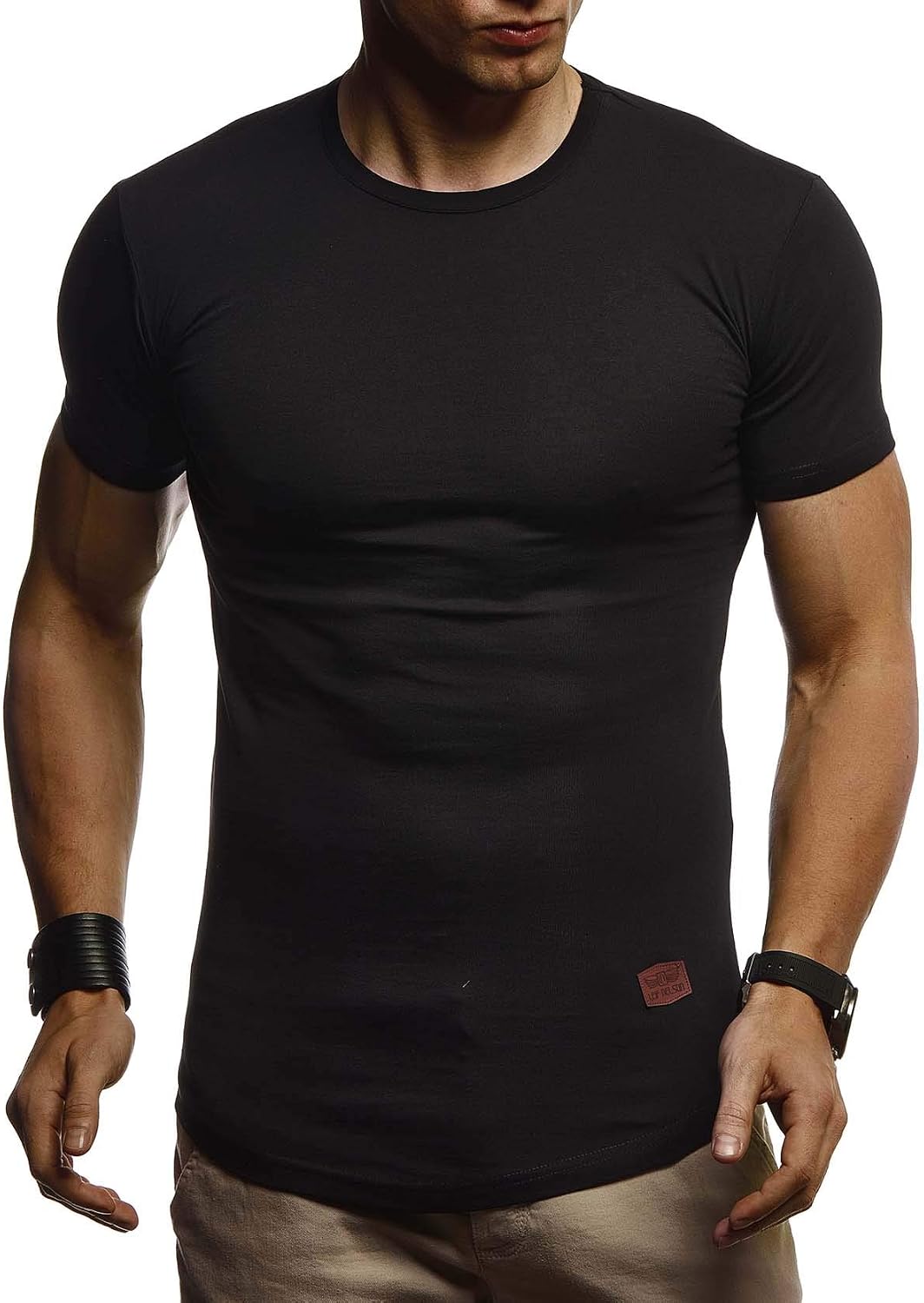 Leif Nelson Men's Summer T-Shirt, Crew Neck, Slim Fit, Cotton Ratio, Cool White Black Basic Men's T-Shirt, Crew Neck, Boys' Short-Sleeved, O-Neck Short Sleeve Top, Long, LN8294 XL Black