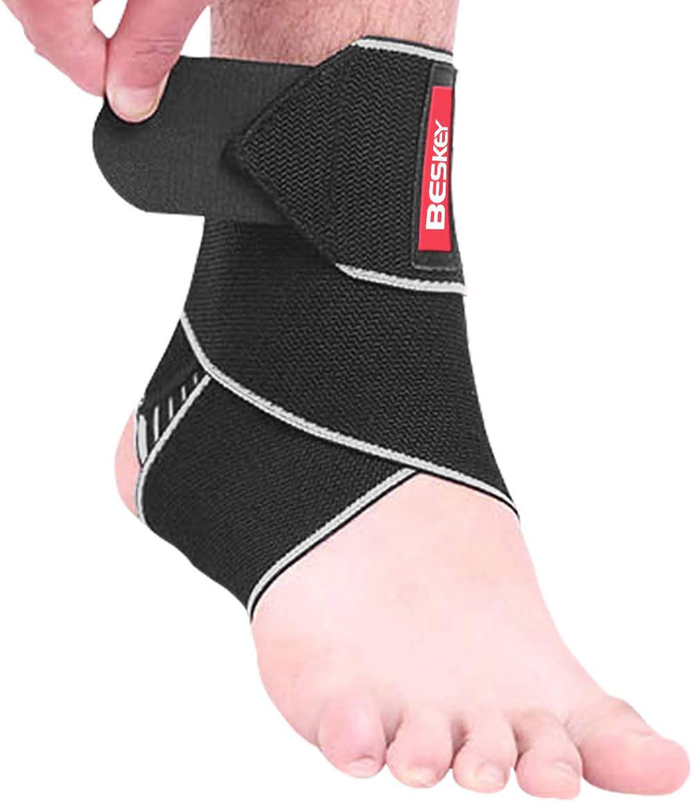BESKEY Ankle Support Brace Adjustable Breathable Elastic Nylon Material Fit for Most Size Use for Sports