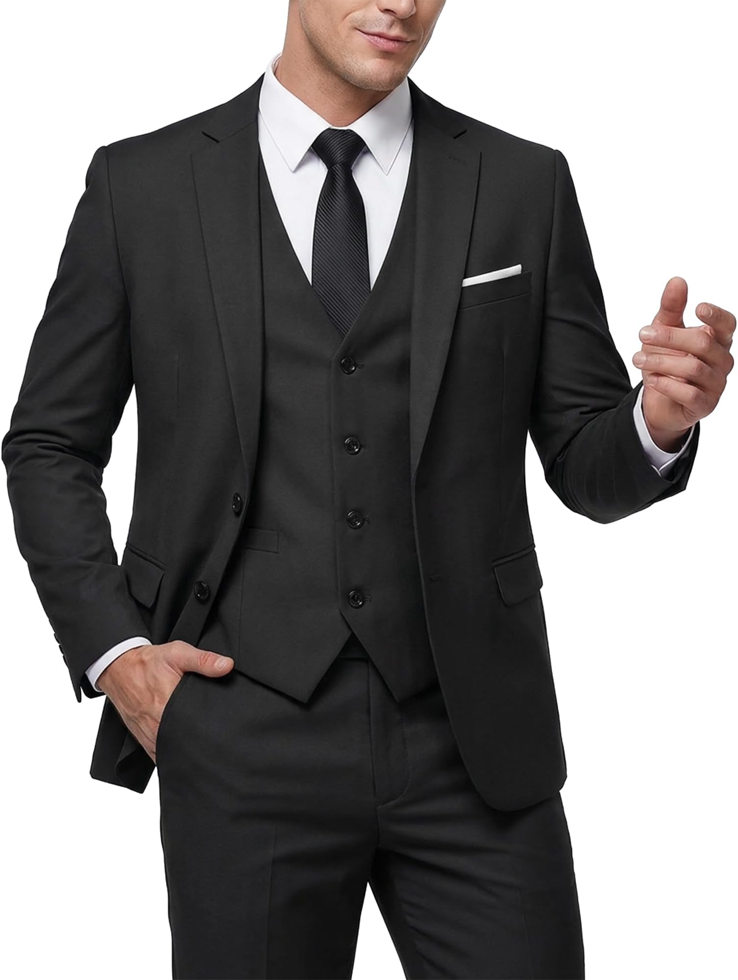 MY'S Men's 3 Piece Slim Fit Suit Set, 2 Button Blazer Jacket Vest Pants with Tie, Solid Wedding Dress Tux and Trousers