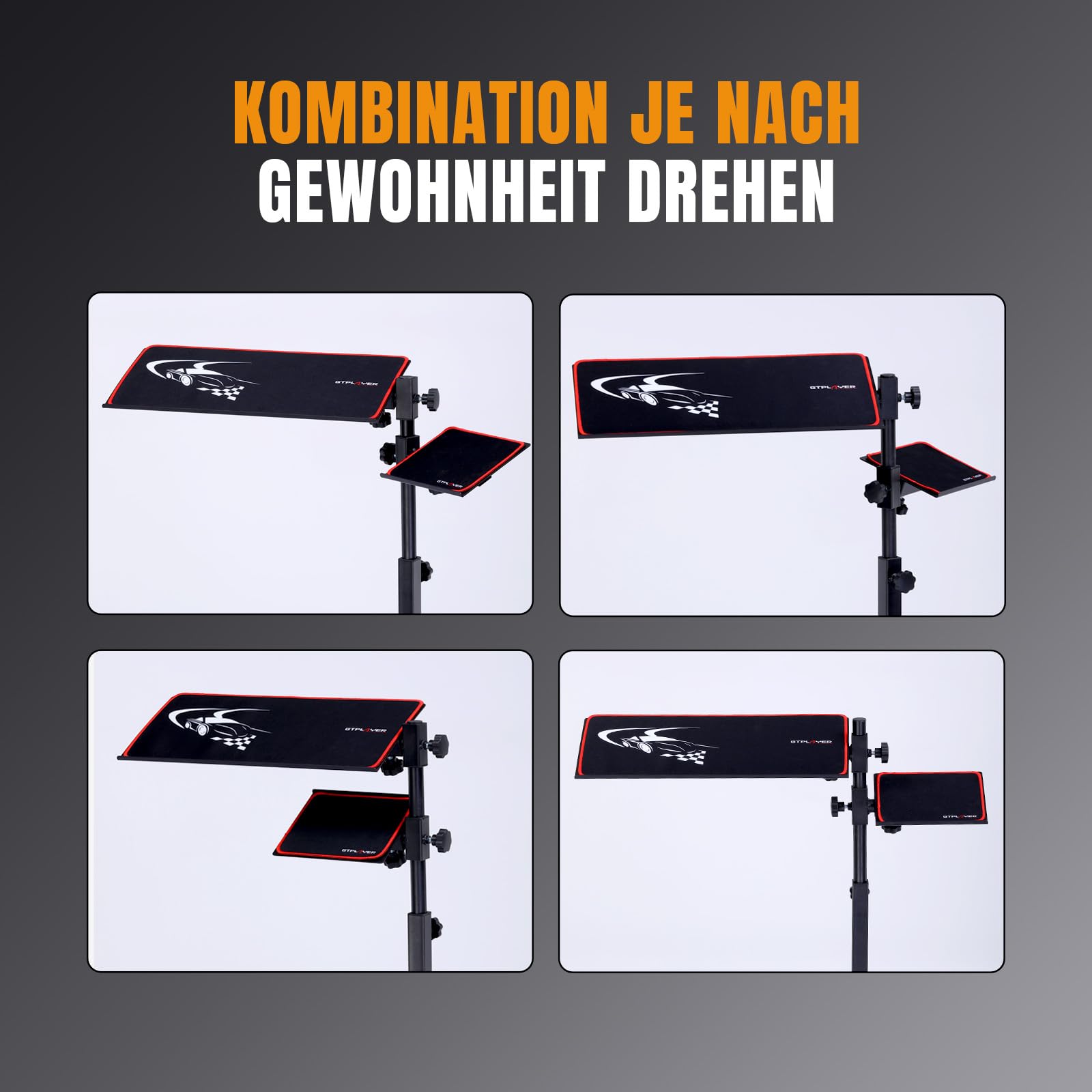 GTPLAYER Tastatur Maushalterung höhenverstellbar 58-83cm, Ergonomisch Tastatur- und Mausneigung einstellbar, mit Rollen,inkl. Tastaturpad & Mauspad – für Home Office & Gaming