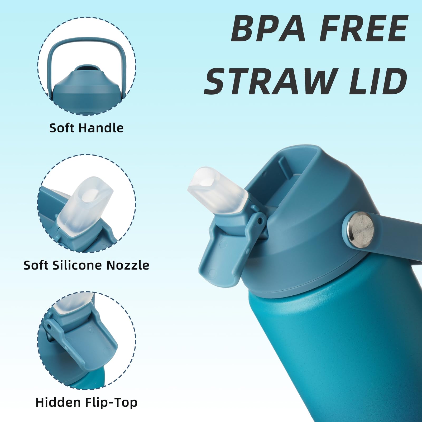 BJPKPK 18oz Insulated Stainless Steel Water Bottle With Straw Lid, Leakproof & BPA-Free - Sky Color - View #6