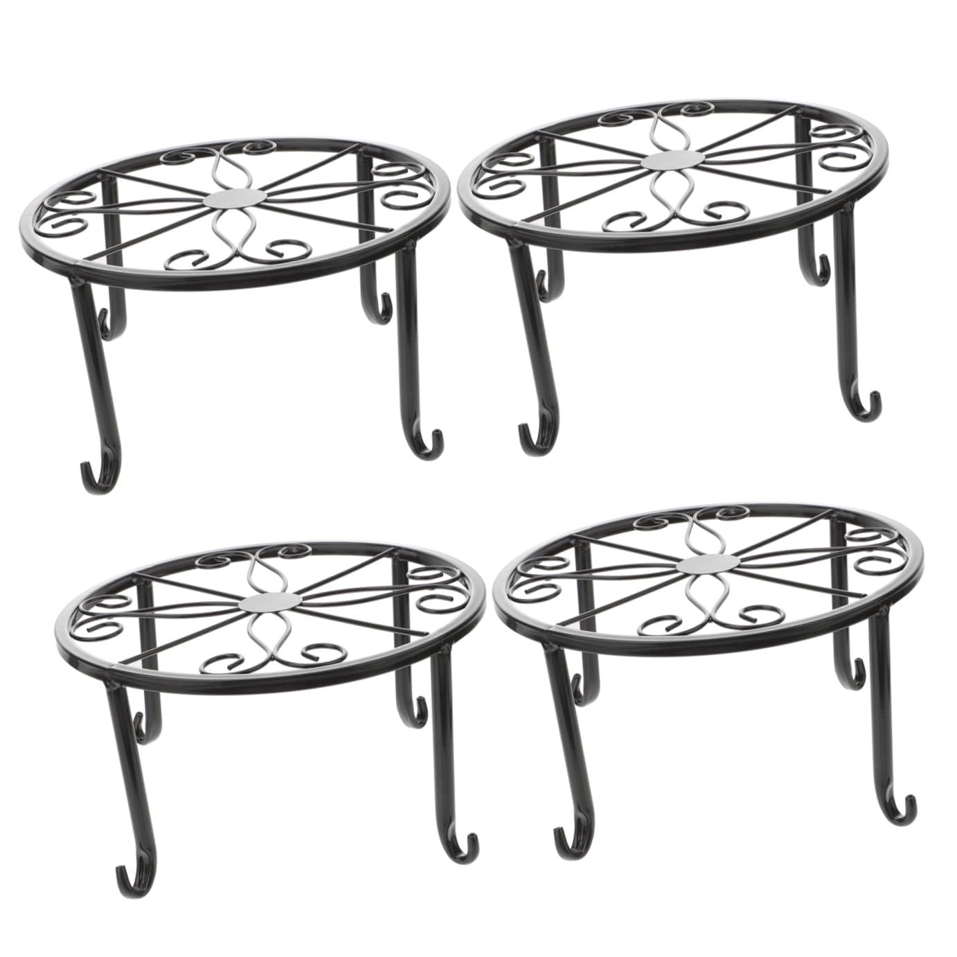 Portavasi in Ferro Nero 4 Pezzi Supporto per Piante da Interno ed Esterno Design Traforato Resistente e Decorativo per Terrazzi e Aree Verdi