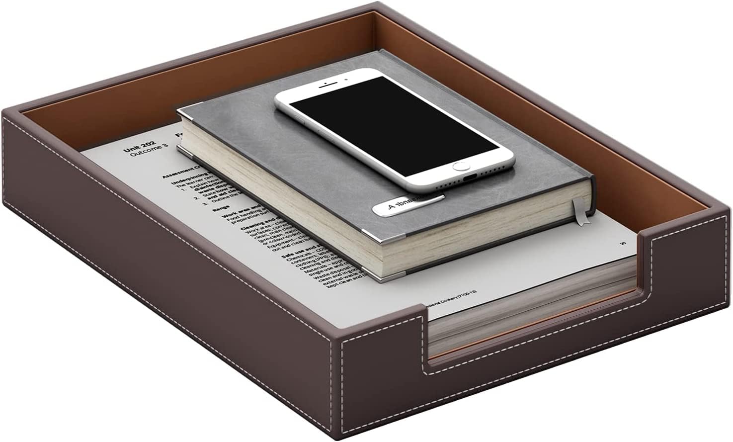 VANQUISH Leather Letter Tray, Luxury Desk Organizer for Office Supplies, File, Paper, Mail, Magazine, Perfect Paper Holder Office Organization (Brown)