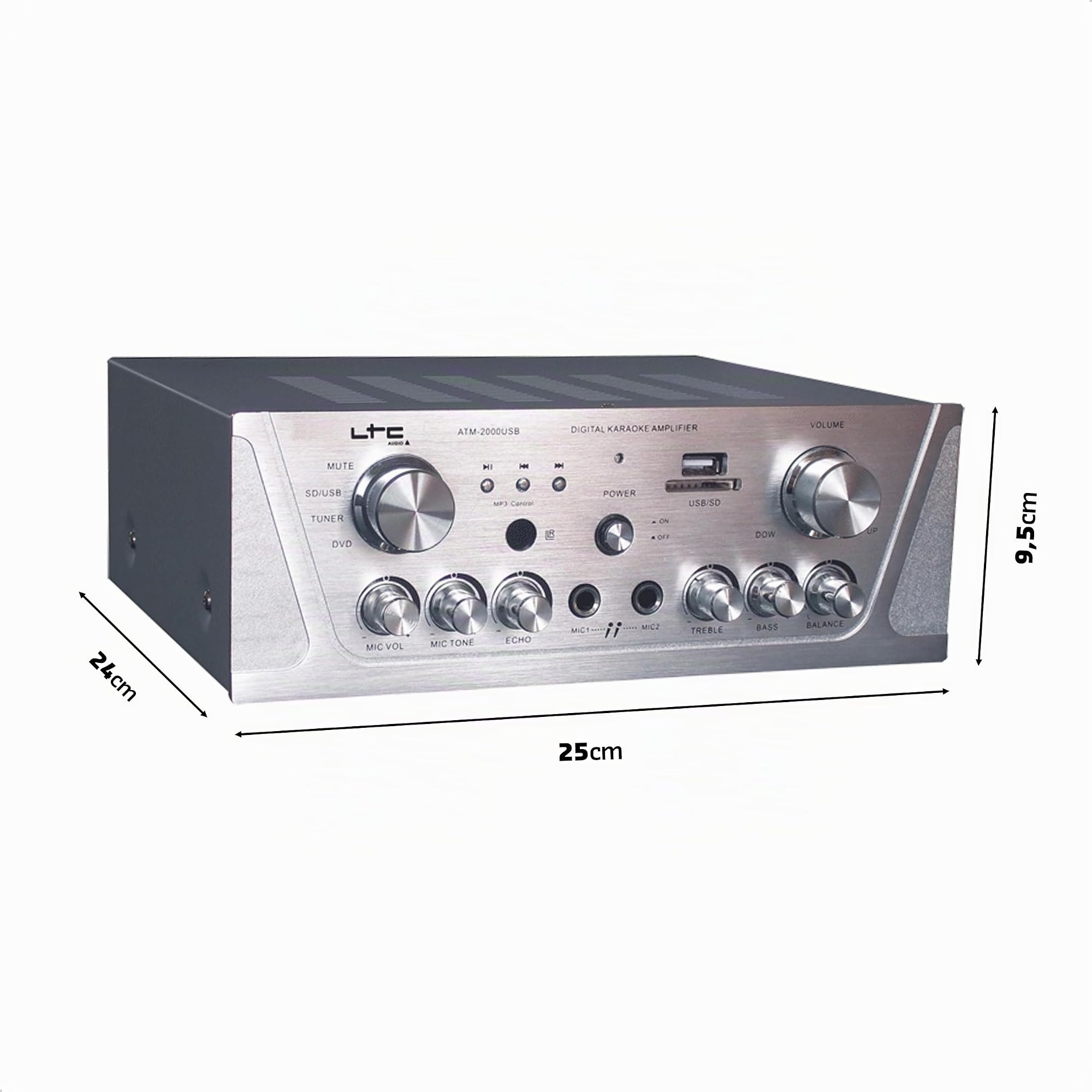 LTC - ATM2000USB-BT - Amplificateur stéréo de 2 x 50 W - USB, SD et Bluetooth - Silver