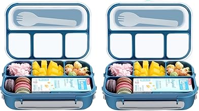2 Pack, Pair - Lunch Box Set, Bento Box, Food Container for Adults, Kids, Baby for School, Work, Daycare. Lunch Boxes wirh 4 Compartments, Leak Proof, Spoon.. (Blue/Blue - 1000ML)