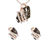 Leafael Wish Stone Necklace and Stud Earrings Jewelry Set for Women, Silver Black Crystal Crystal Jewelry, Silver Tone Gifts for Women
