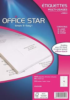 Office Star Bôite 1600 Etiketten vielseitig einsetzbar, 99,1 x 33,9 mm, weiß