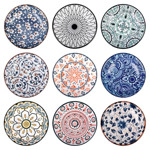 9 Stück Dip Schälchen Soja Saucenschälchen Keramik Ø 10cm Tapas Schalen Keramikschale Keramik Dipschalen Vintage Sushi Schälchen Gewürzschalen Snackschalen für Gewürzen Sojasauce Saucen Snacks
