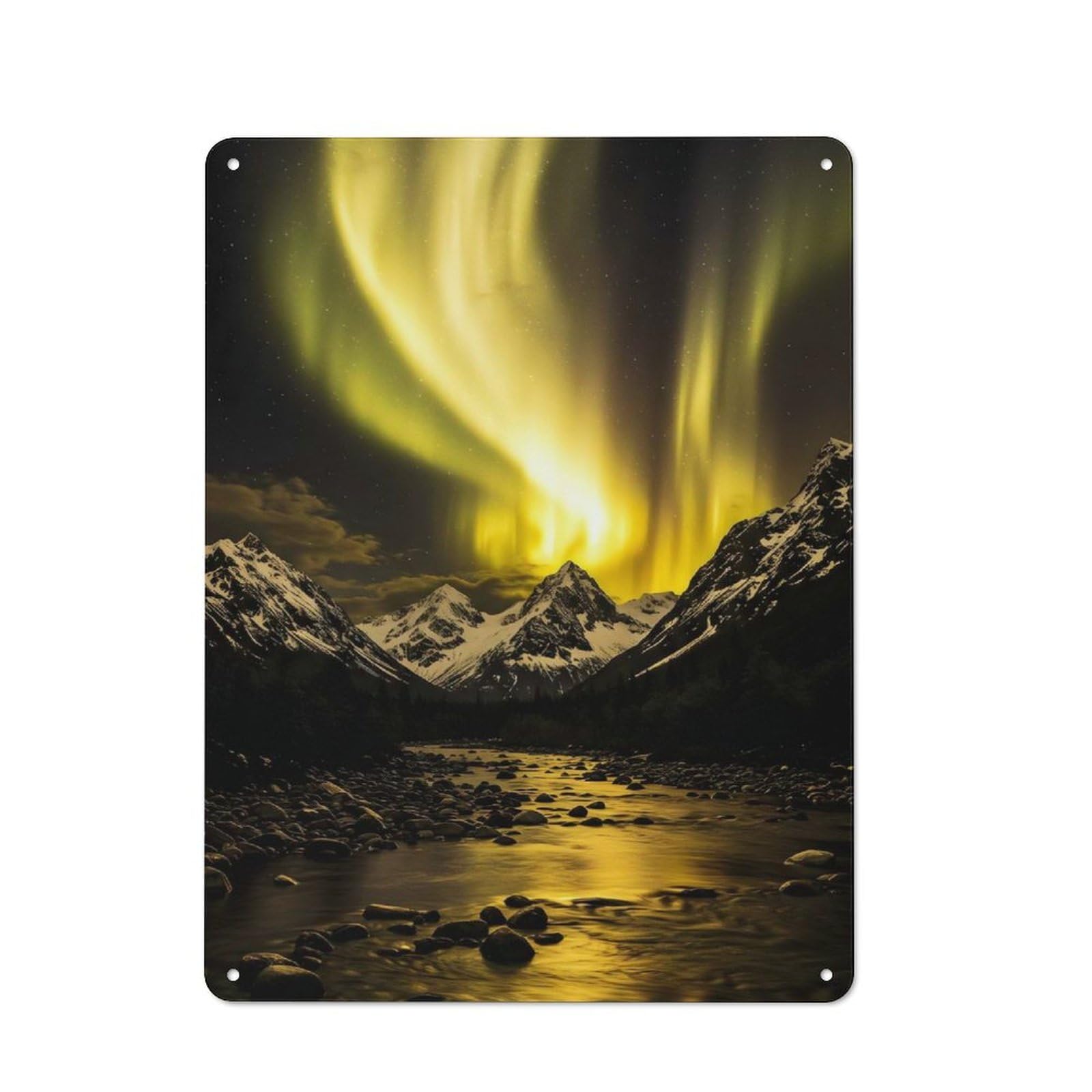 Junmoney Aurora Borealis Over Snowy Mountains Vintage Metal Plaque 40X30cm For Living Room Or Hallway, A Christmas Gift For People Styling Living Room And Hallway