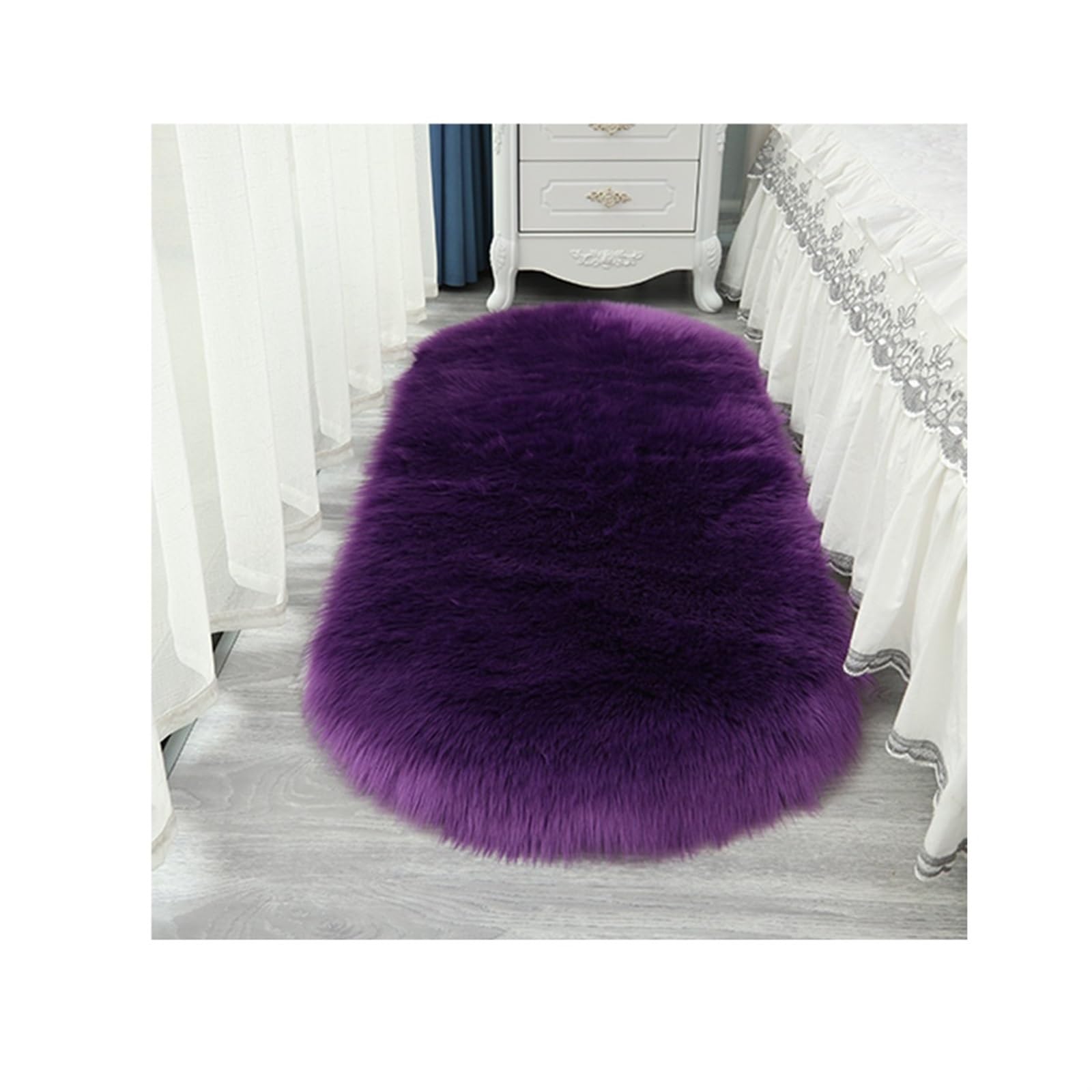 Tapis de salon moelleux ovale en fausse fourrure premium pour décoration de maison