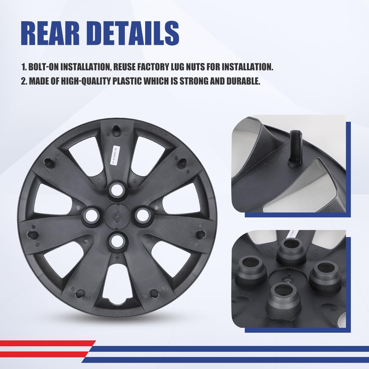 CPW 14 Inch Steel Wheel Hubcaps for Hyundai Accent Sedan Hatchback 2008-2011, PP Material Bolt-On Installation Set of 4 Pcs Lacquer