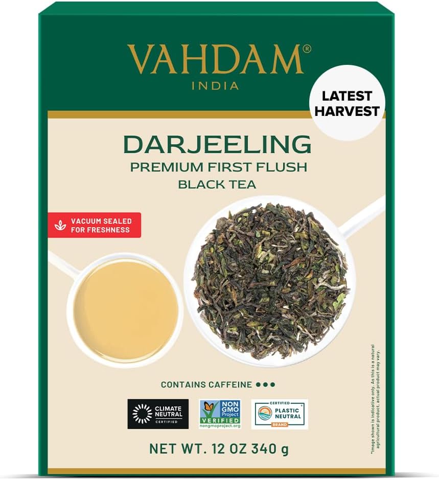 - VAHDAM, First Flush Darjeeling Tea - 170+ Cups (340g/12oz) Loose Leaf Black Tea - Flowery, Aromatic & Delicious | Mellow & Fragrant | Vacuum Sealed Pack