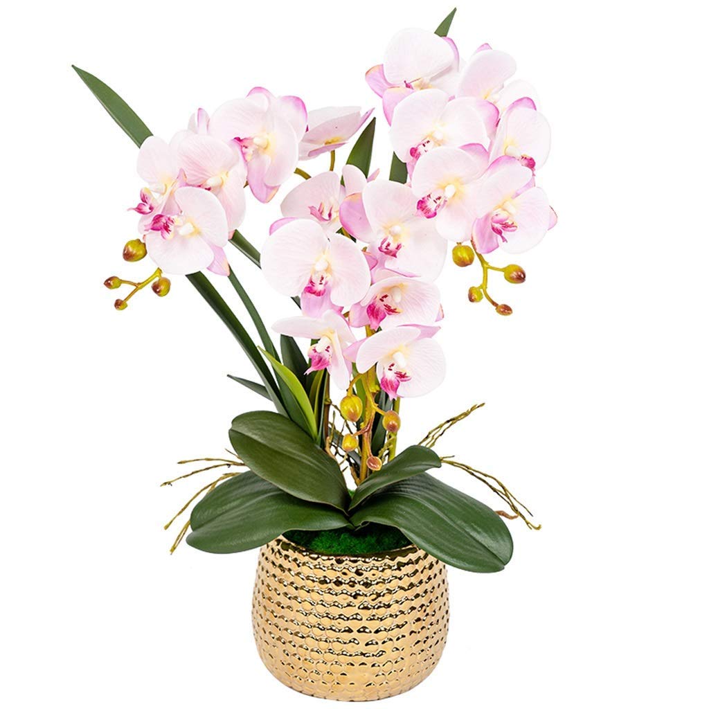 AYCDL Artificial Flower Set, Artificial Flowers Phalaenopsis with Planter Artificial Orchid in Vase Fake Flower for Living Room Beautiful Artificial Flowers and Vases