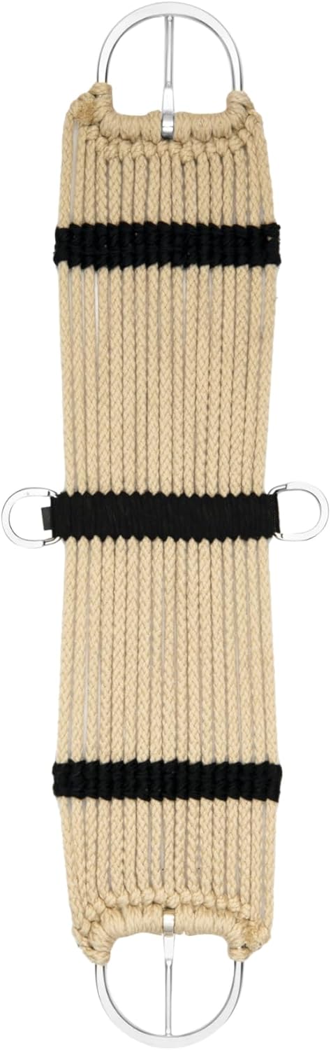 Weaver Equine Rayon 17 Strand Horse Cinch, Anti-Slip Saddle Cinch Girth with Flat Buckle, Western Horse Riding Supplies, ‎Tan/Black