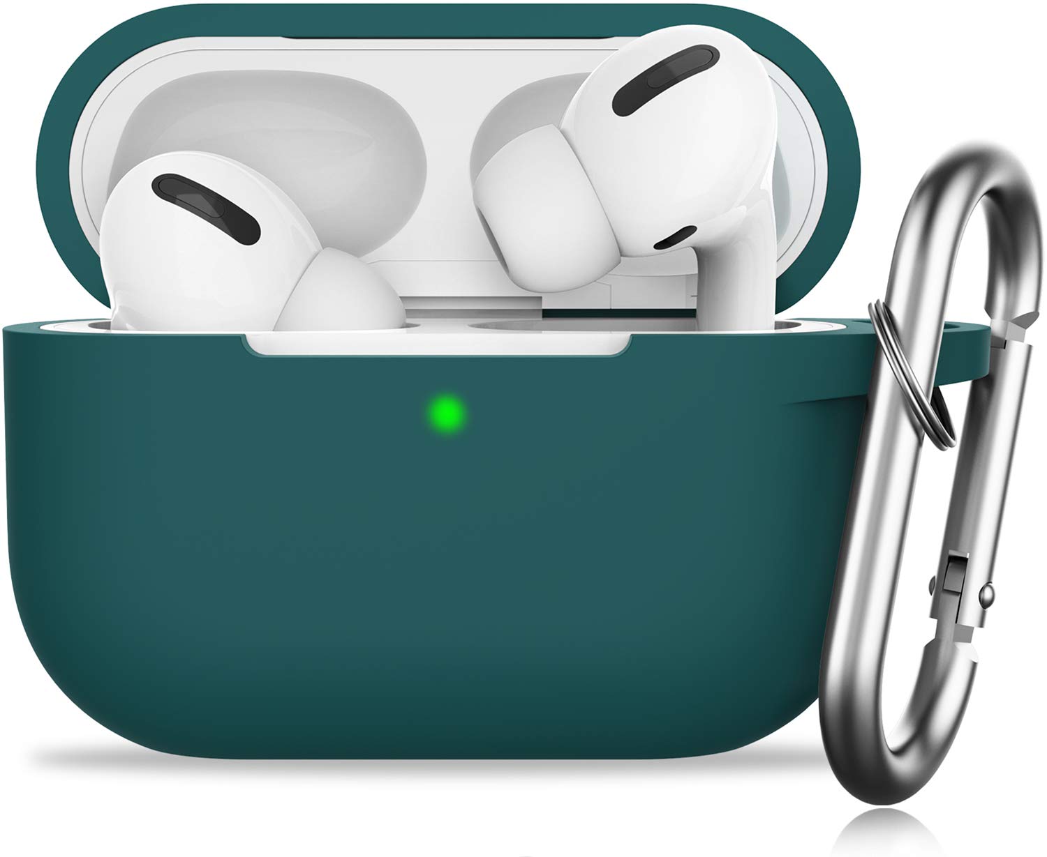 GMUDA for AirPods Pro(2nd Generation/1st Generation)，Protective Silicone Cover with Keychain,Compatible with Apple AirPods Pro 2, Front LED Visible (Midnight Green)