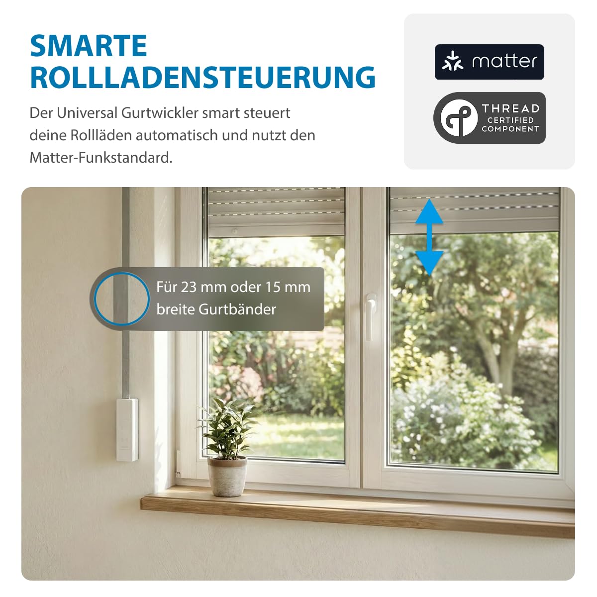 Rademacher Universal Gurtwickler smart; Elektrischer Gurtwickler mit Matter over Thread, kompatibel mit Apple Home, Amazon Alexa, Google Home; erfordert Thread Border Router; Rollladen-Gurtwickler