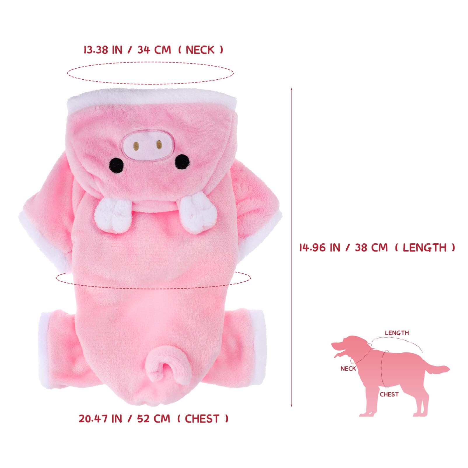 POPETPOP Small Dog Costume, Cute Pink Pig Design Pet Warm Hoodies Dog Clothes for Small Dogs and Cats, Halloween Christmas Cosplay Dress Up Coat for Teacup Puppy Teddy Chihuahua Kitten, Size XL