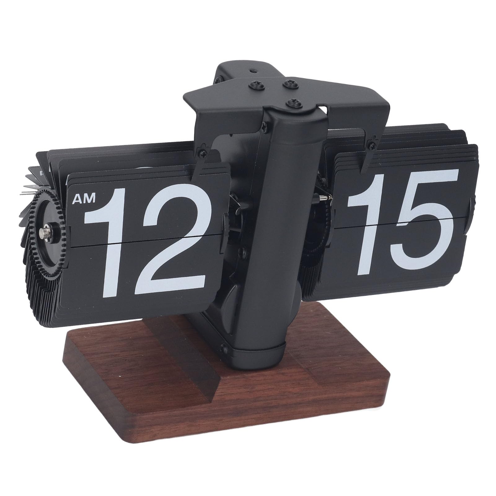 SIXRUN Reloj Abatible de una Cara de Primera Calidad con Base de Madera de Nogal, Reloj Retro Automático de de Página para Decoración de Oficina y Hogar (Marco Negro Páginas Letras Blancas)