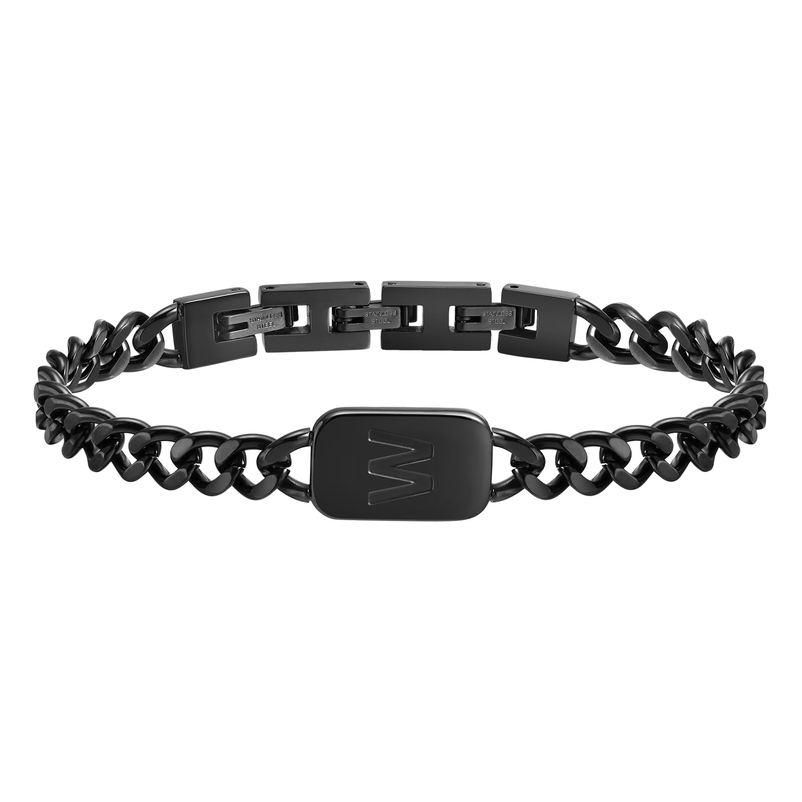 VNOX Initial Bracelet for Men Boys - Simple Mens A-Z Letter Cuban Link Chain Bracelets, Adjustable Solid Stainless Steel Jewelry Gifts for Men Dad