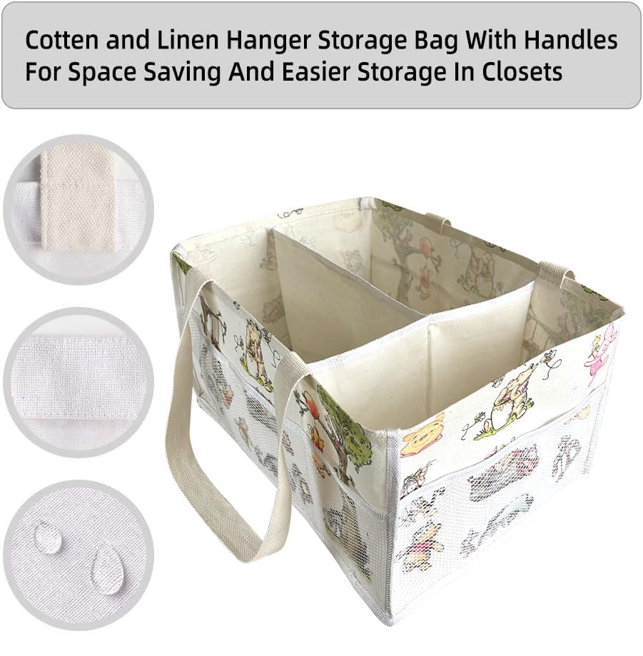 Image of Extra Large Winnie Baby Diaper Caddy Organizer, Baby Wipes Storage Basket for Changing Table, Gift for Newborn Essentials, Baby Shower Must Have, Portable and Foldable for Space Saving (White)